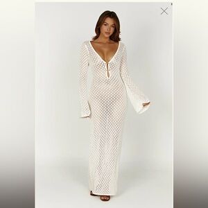 Meshki Kayleigh Crochet Fishtail Flare Sleeve
Maxi Dress - White